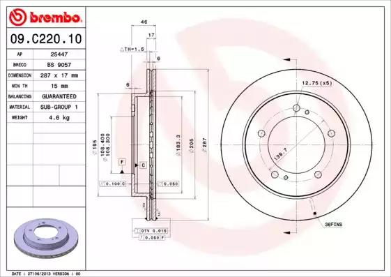 Тормозной диск 09C22010 BREMBO