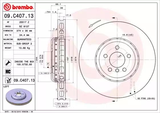 Тормозной диск 09C40713 BREMBO