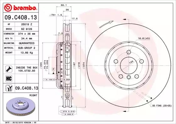 Тормозной диск 09C40813 BREMBO