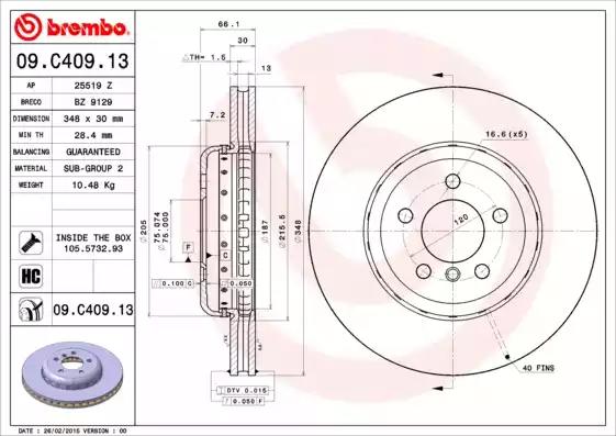 Тормозной диск brembo 09C40913 BREMBO
