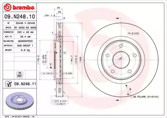 Гальмівний диск пер. dodge journey 08- 09N24811 BREMBO