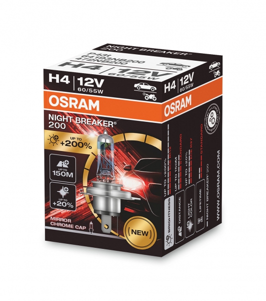 Лампа картон 1шт h4 12в 60/55вт p43t night breaker 200 білий 4000k 64193NB200 OSRAM