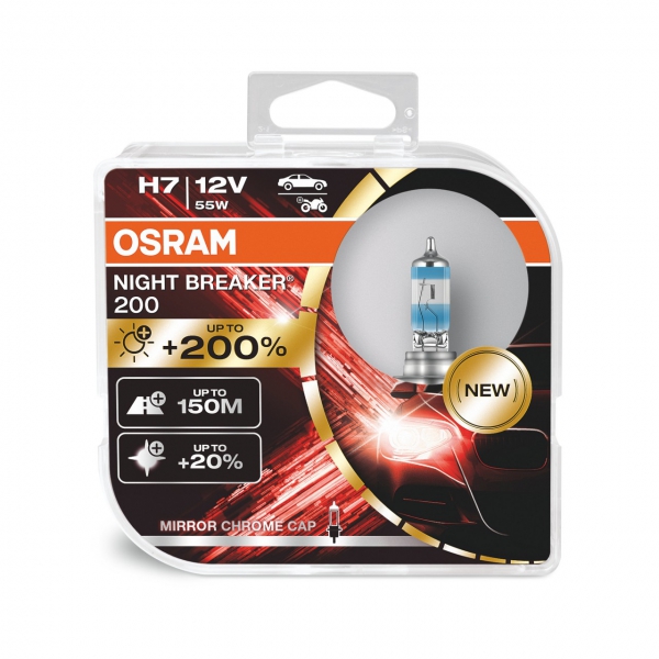 Лампа h7 px26d 12v 55w night breaker +200% 3700k 64210NB200HCB OSRAM